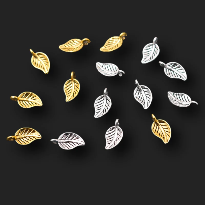50pcs Cute Leaves Pendants Retro Bracelet Earrings Metal Accessories DIY Charms Jewelry Crafts Making 15*7mm A2376
