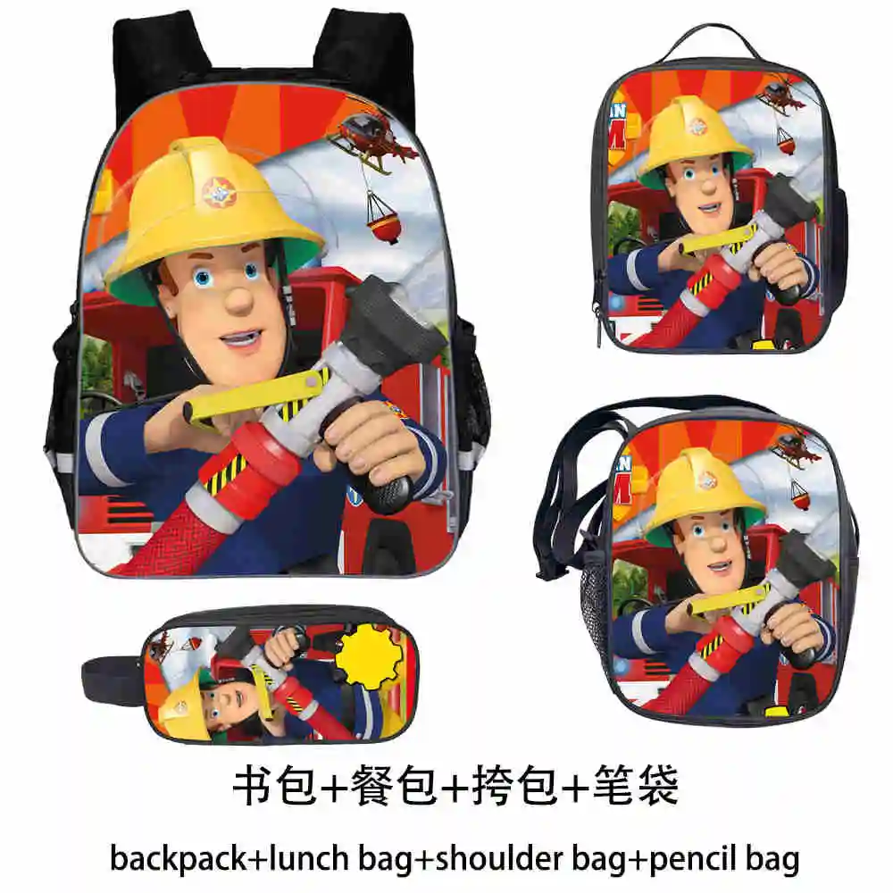 School Backpack for Kids Boys Girls Children Cartoon Anime Fireman Sam Printing Kindergarten Backpack Bookbags 3pcs/set