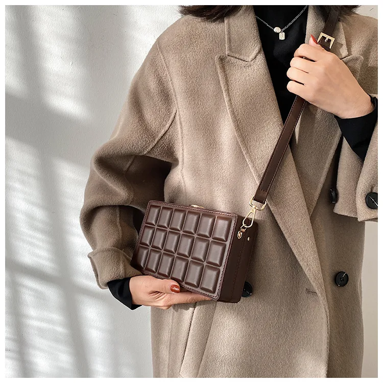 Black and Brown Box Design Party Clutch Chocolate Style Leather Purses and Handbags for Women Designer Bag Casual Shoulder Bag