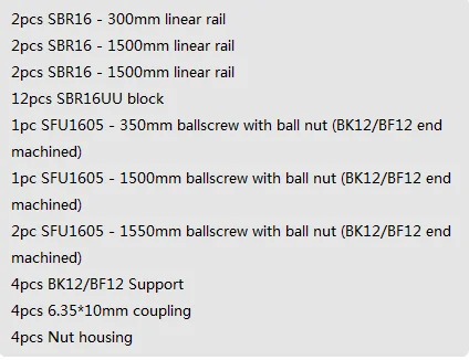 sfu1605 1500mm + nut + coupling