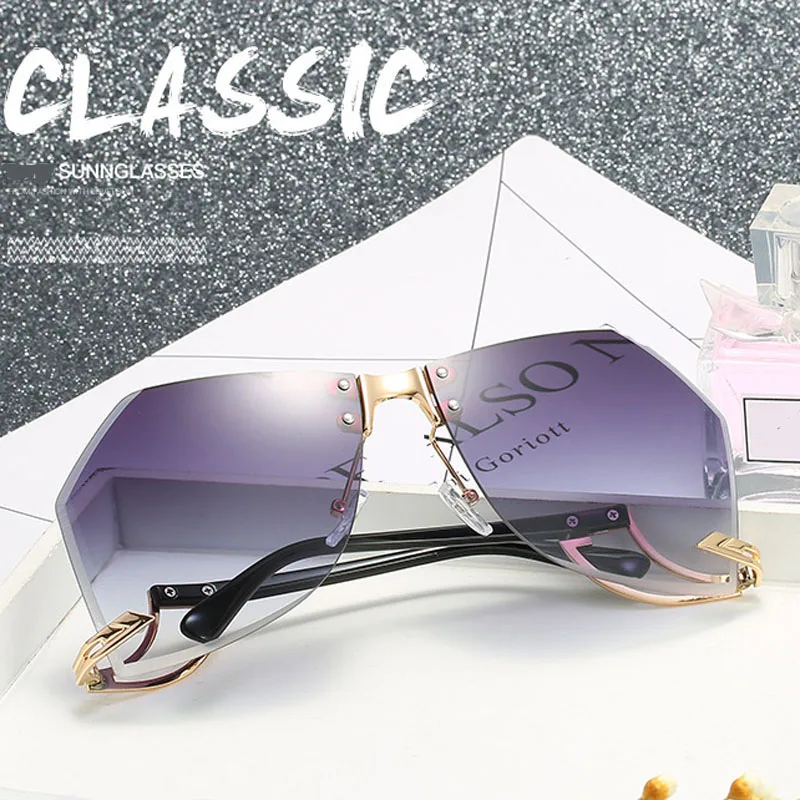 2024 New Irregular Rimless Sunglasses Women Brand Designer Alloy Frame Oversize Gradient Sun Glasses Fashion Female Clear Shades