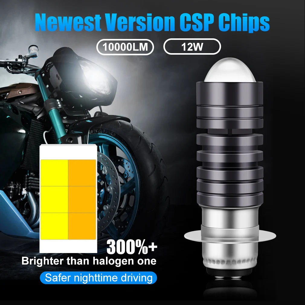 1pc CSP P15D LED Motorcycle Headlight Lamp 10000LM 12W Moto Led Autobike Fog Lamp 3000K 6000K Hi Lo Beam Light 12V