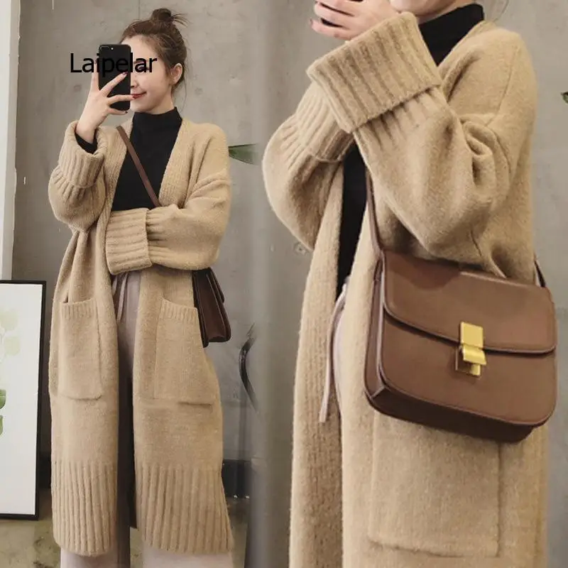 

Knitted cardigan women's winter new Korean version of the loose and lazy style in the long loose sweater coat trend