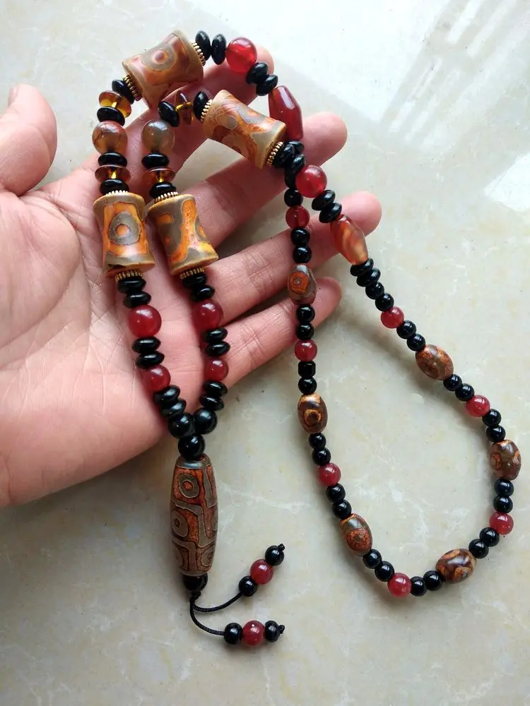 Mysterious Tibetan Dzi Bead Amulet 9 Eyes Pendant 3 Eyes Bead Hanging Agate Blessing Necklace **