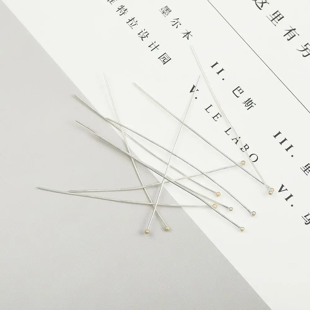 10pcs/lot 15 20 25 30 35 40 50 mm 925 Sterling Silver Metal Ball Head Pins For DIY Jewelry Making Head Pins Findings Supplies