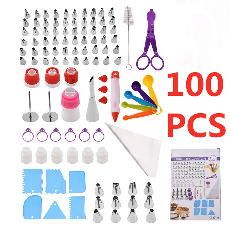 100pcs Cake Decorating Skills Set Pastry Bag Candy Accessories Nozzle Stainless Steel Cream Cake Baking Tools Kitchen Cake Tools