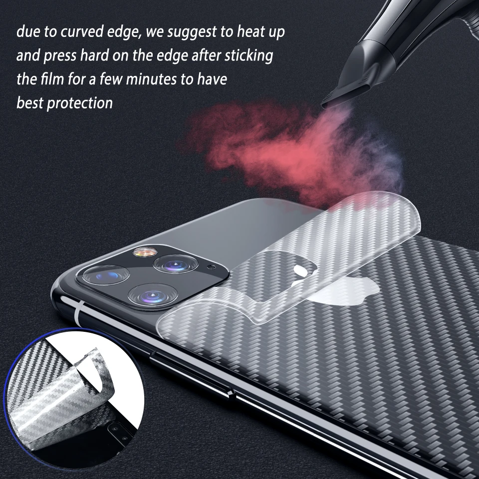 5Pcs Full Cover Back Soft Carbon Fiber Matte Film For iPhone 16 15 14 13 12 mini 11 Pro Max Durable Rear Screen Protector