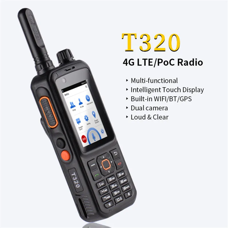 CAMORO T320 Zello Radio 4G LTE Network Walkie Talkie, 50km,100 km, ricetrasmettitore POC Android, Dual SIM Card,Smart Phone per la caccia