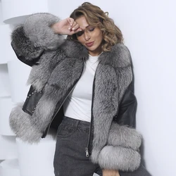 MISSJANEFUR Winter Clothes Women Natural Fox Fur Jacket Luxury Silver Fluffy Short Genuine Leather Real Fur Coat Custom Size 6XL