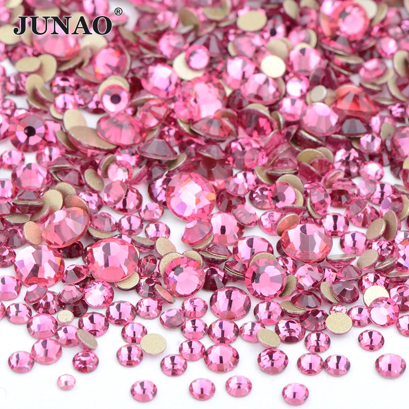 JUNAO 1400Pcs Citrine Mix Size Glass Rhinestones Flat Back Nail Art Sticker Non Hotifx Diamond Strass DIY Glass Crystal Stones