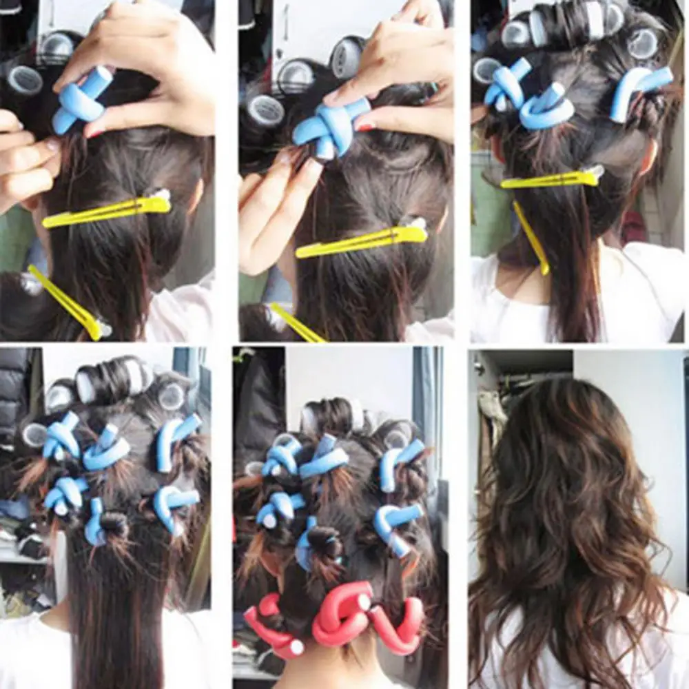 10 Pcs Simple Soft Foam Curler Makers Bendy Twist Curls Styling Hair Tool Set Curler Hair Care