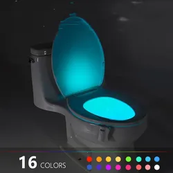 Luz LED de fondo de 16/8 colores para inodoro, luces de asiento de inodoro con Sensor de movimiento, luz nocturna inteligente para Baño