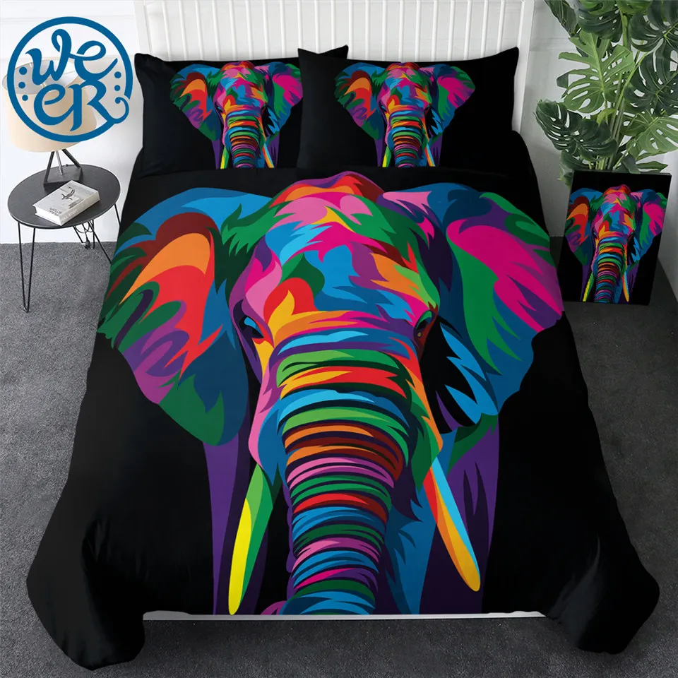 

Spiritual Elephant by Weer Bedding Set Watercolor Art Duvet Cover Colorful Animal Bed Set for Adults Bedclothes 3-Piece