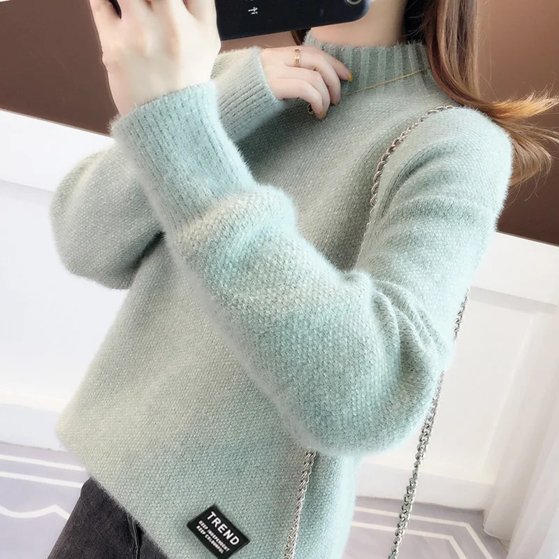 Turtleneck Mink Fleece Sweater 2020 New Autumn Winter Fashion Pullovers Women Sweater High Quality Female Loose Cashmere Sweater