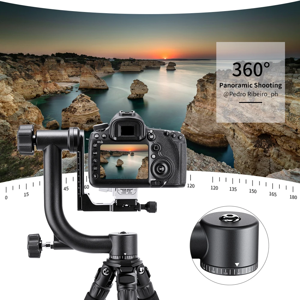 K&F Concept Tripod Head Aluminum Alloy 360 Degree Panoramic Gimbal Tripod Head with 1/4\'\' Standard Quick Release Plate