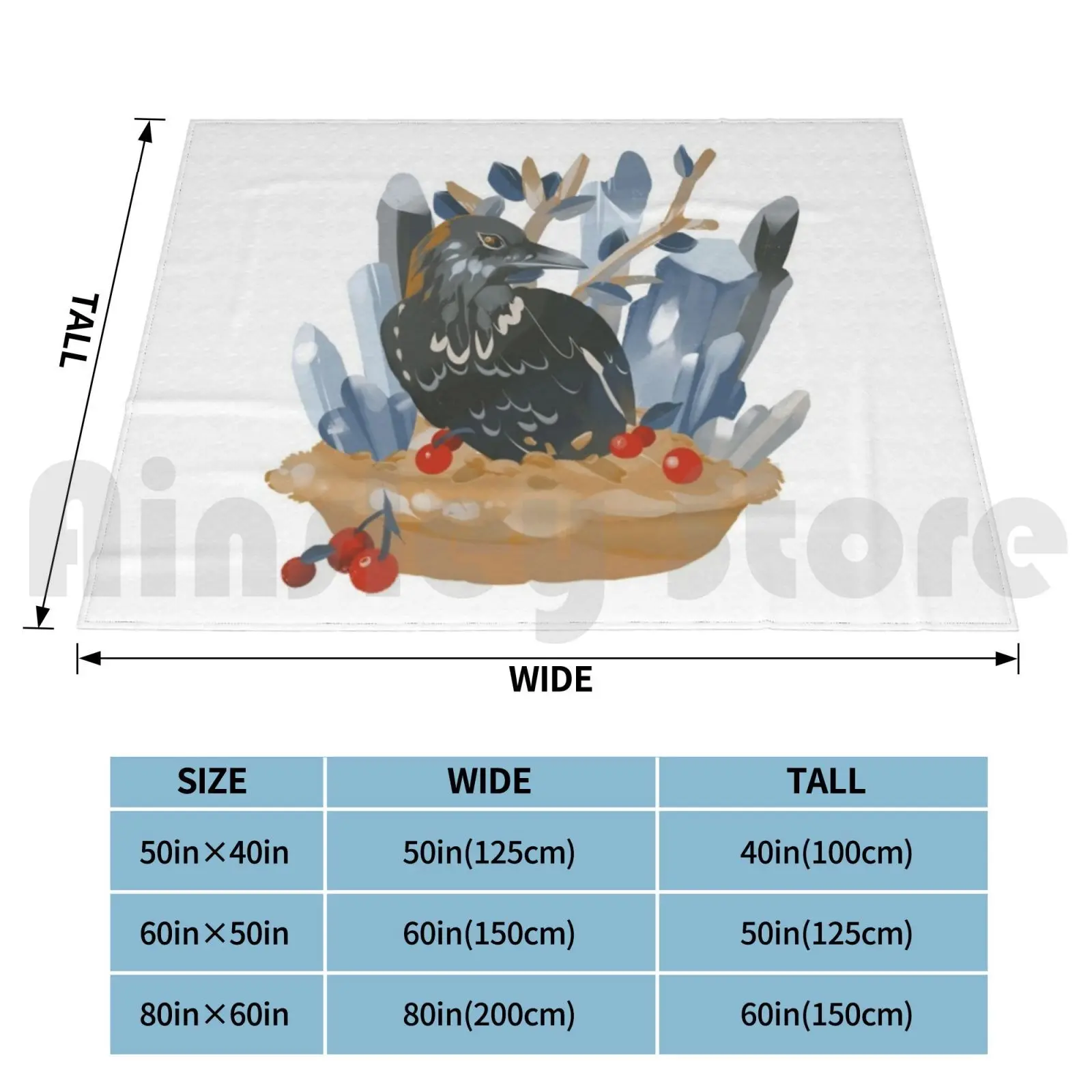 Crow On Crystal Cherry Pie Blanket Super Soft Warm Light Thin Witch Crow Raven Cherry Pie Crystal Familiar Animal Bird