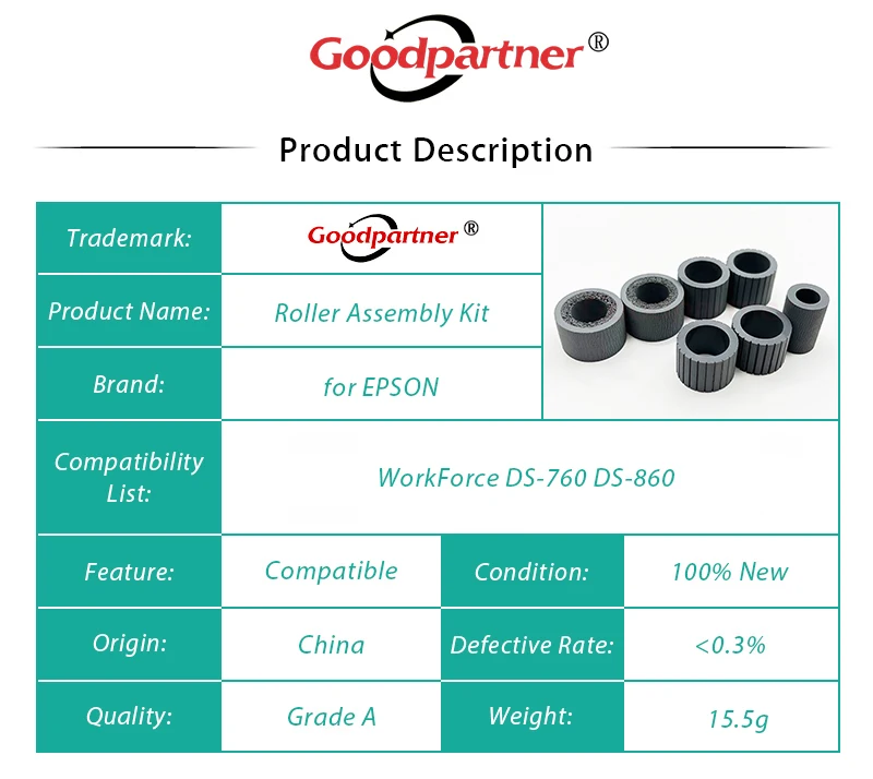 1X B12B813581 Roller Assembly Kit for EPSON WorkForce DS760 DS860 / DS-760 DS-860