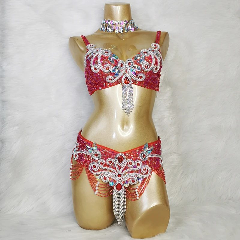 Trajes de danza del vientre con cuentas para mujer, conjuntos de sujetador y cinturón, trajes de baile de vientre para mujer, ropa de carnaval, recién llegado, 2 piezas