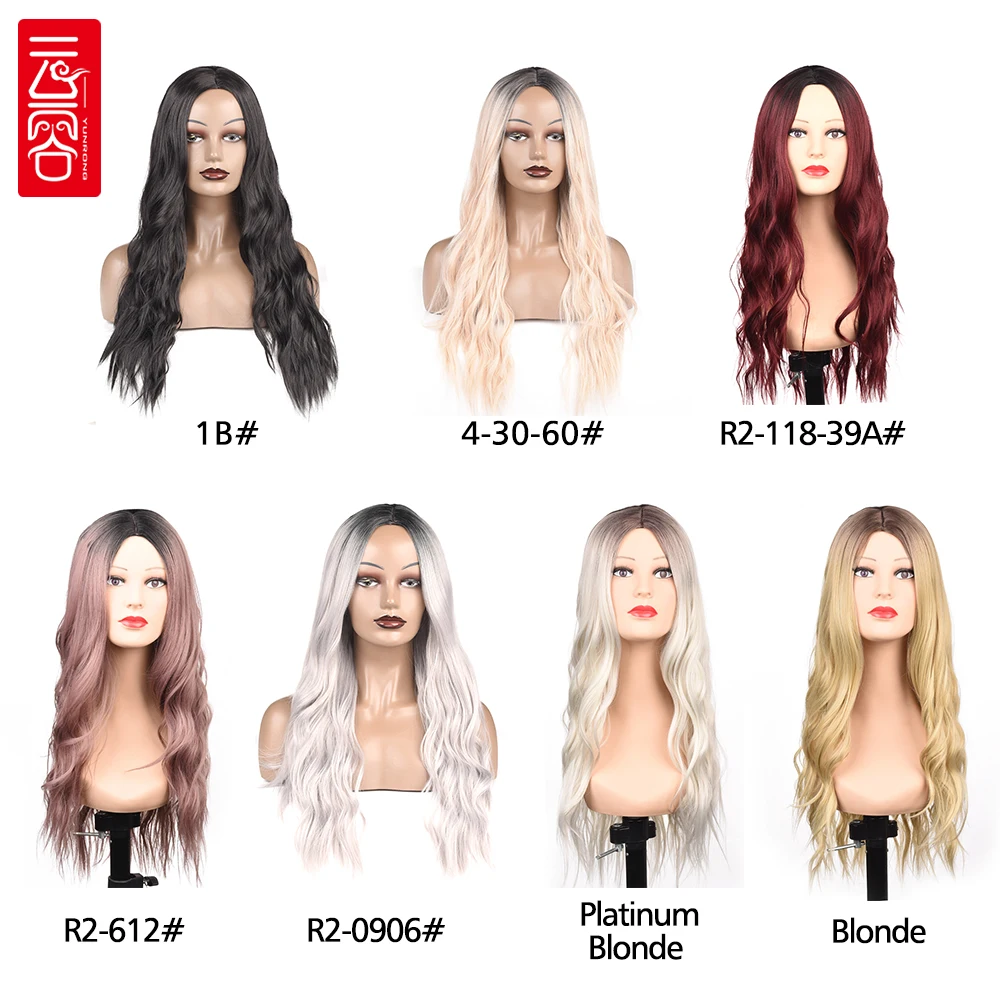 YunRong Long Water Wave Womens Wig Platinum/Blonde/Black Synthetic Wigs Heat Resistant for Women 24in Synthetic Hair For Party