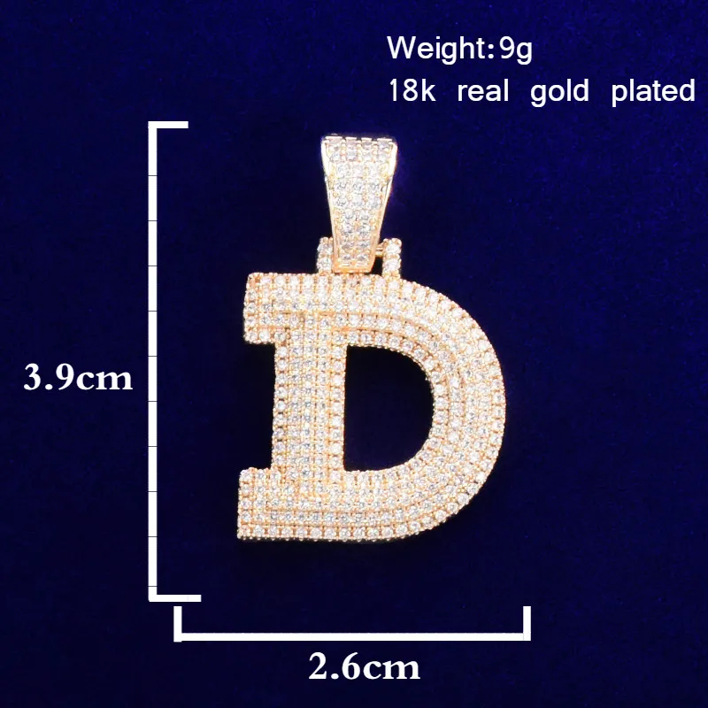 Single Three-layer Zircon Bubble Letters Pendant Necklaces For Men Women Gold Color Plated Hip Hop Jewelry