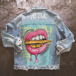 Autumn Hot Sale New Style Personalized Printing Denim Jacket Coat Wholesale Foreign TradeOne Piece Of Pattern Customization