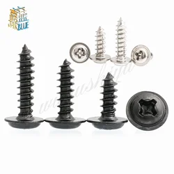 20-100pcs PWA M1.2  M1.4 M1.7 M2 M2.3 M2.6 M3 M4 Round Head Carbon Steel Screws Self-tapping Screws Black Padded