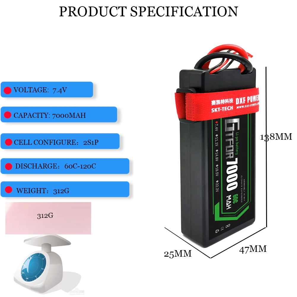 DXF GTFDR  Lipo Battery 2S 7.4V 11.1V 14.8V 5200mah 6500mah 7000mah 8400mah 8000mah 6750mah for RC Car Truck Buggy Arrama Xxmax