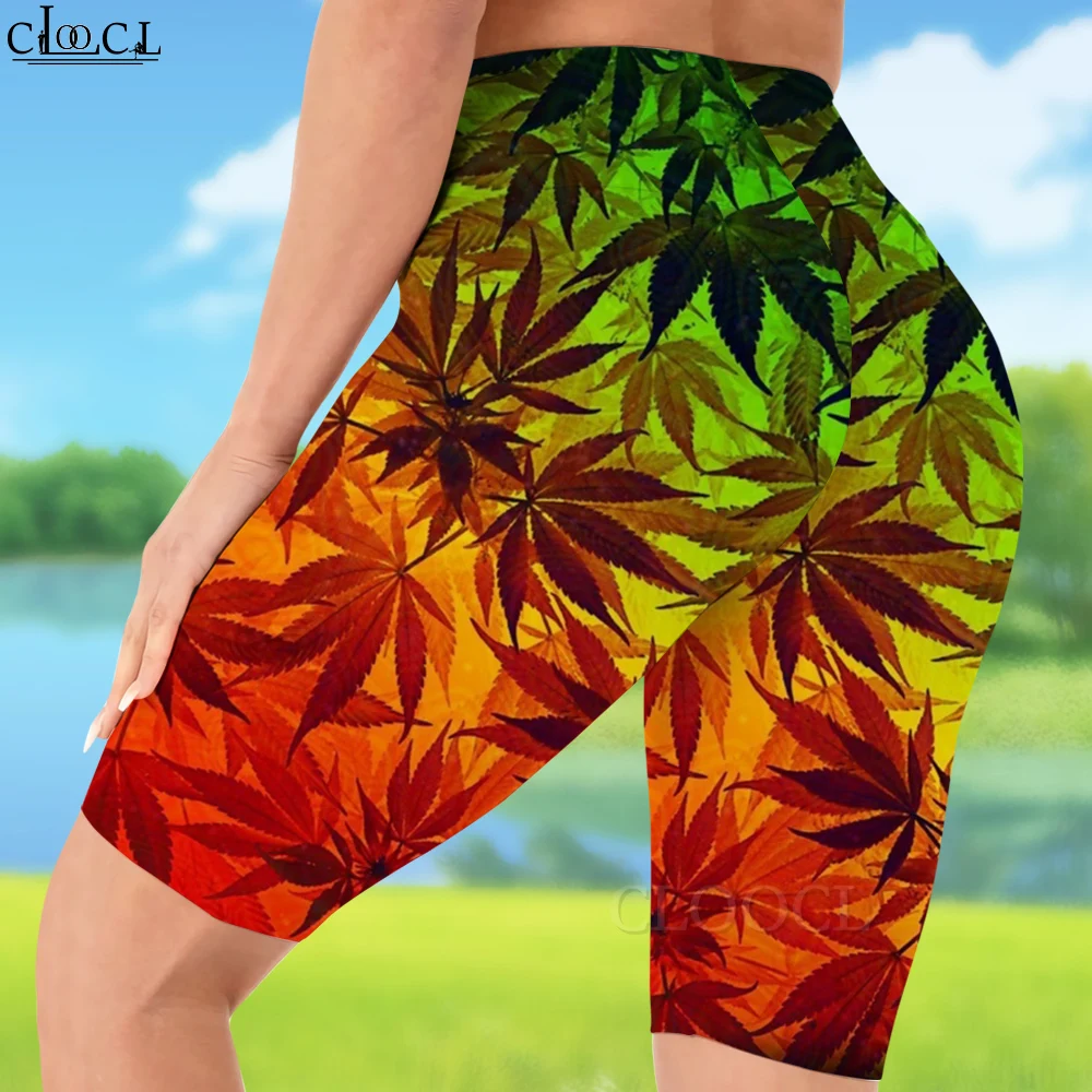 Cloocl cintura alta leggings planta ervas daninhas cabeça de leão impresso shorts feminino sexy ginásio moletom para mulheres biker shorts transporte da gota