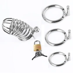 Chastity Cage Male Sex Toys Chastity Device Cock Cage with 40/45/50mm Rings Brass Lock Erotic Urethral Lock Penis Ring Cock Belt