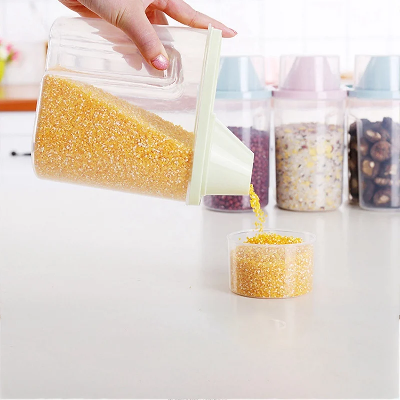 1.9L-2.5L Food Storage Box Sealed Jar Can For Kitchen Grain Dried Fruit Snack Cereal Dispenser With Pour Lid Plastic Container