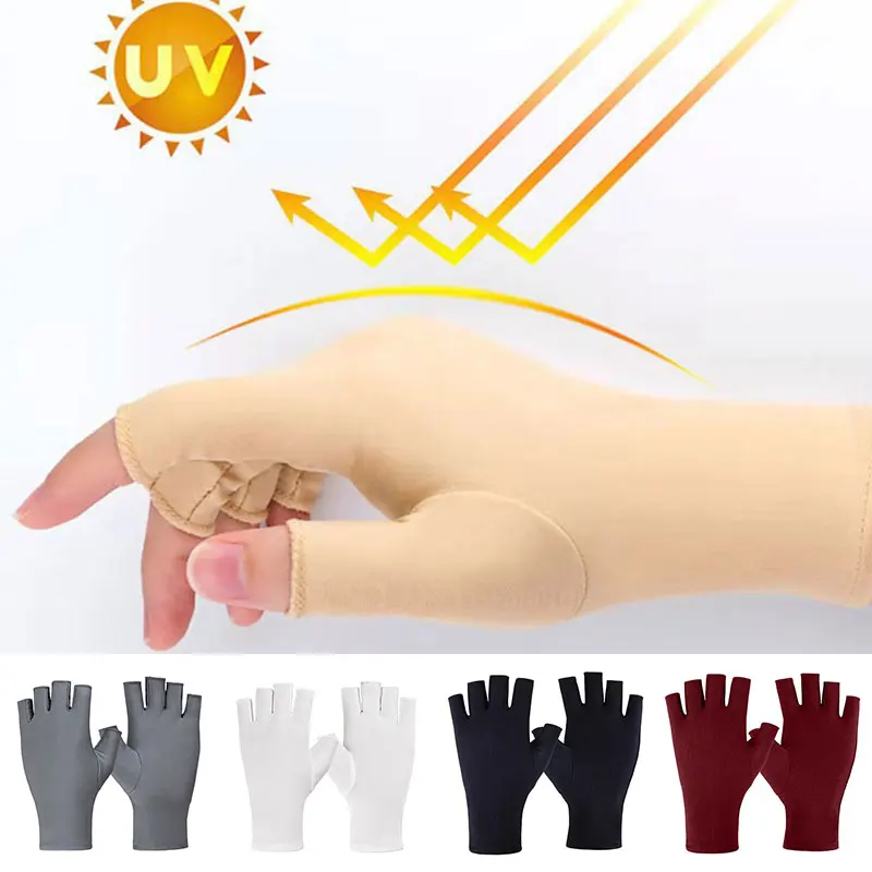 Mulher meias dedos luvas verão estiramento fino semi-dedo luvas de condução de seda gelo anti-slianti-uv fingerless luva