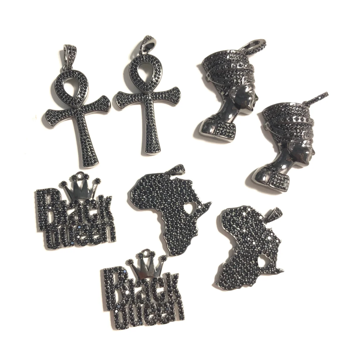 8pcs Mix Charms Bundle Exquisite Pendant for Women Necklace Bracelets Jewelry Making ANKH Cross Black Queen Africa Map Nefertiti