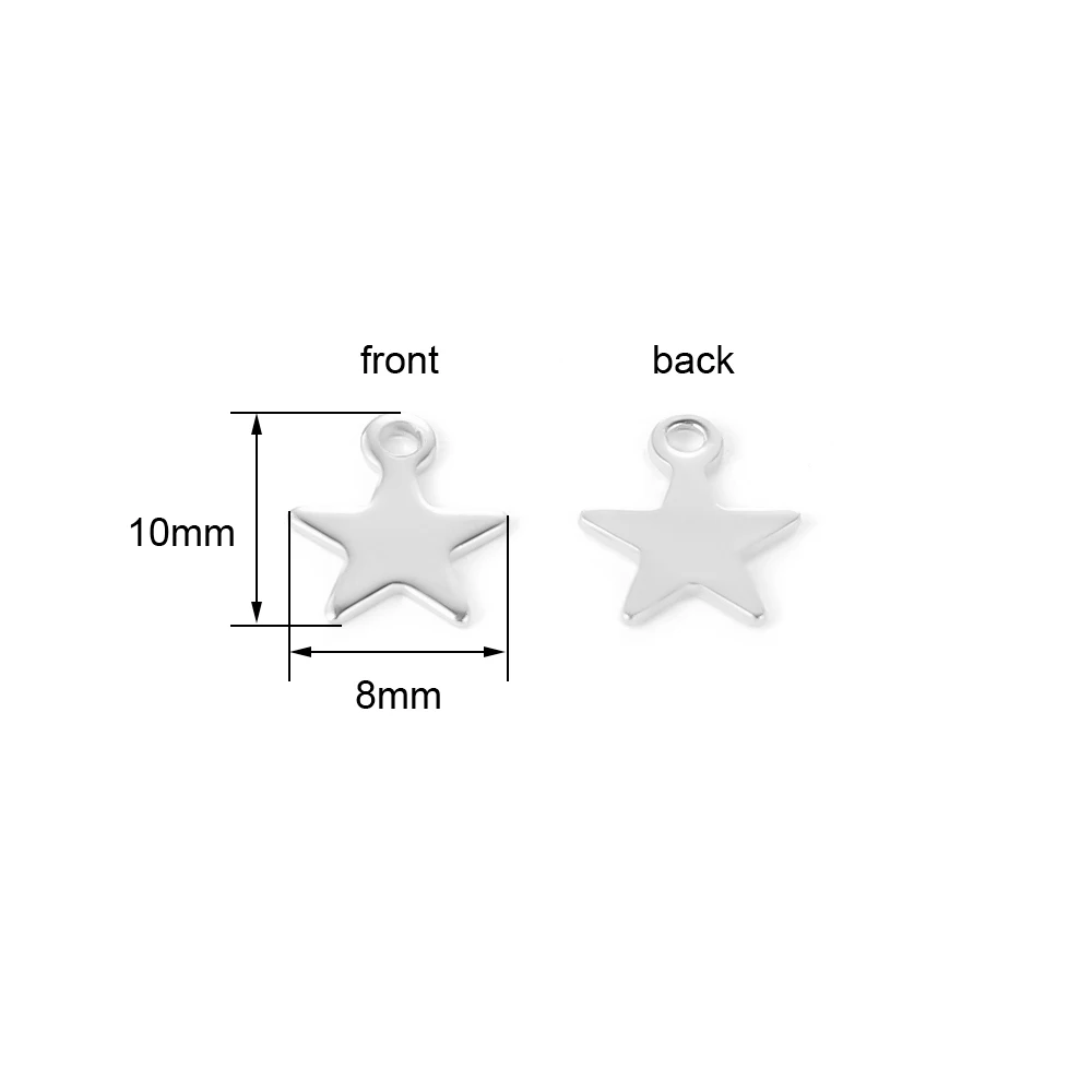 20pcs Stainless Steel Blank Small Stars Charms Bracelet Necklace Jewelry Pendants Fashion Accessories for DIY Jewelry Making