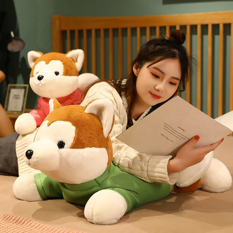 High Quality Cute Lying Akita Dog Plush Toys Stuffed Animal Shiba Inu Chai Dog Sleep Boyfriend Pillow Doll  Girls Gift