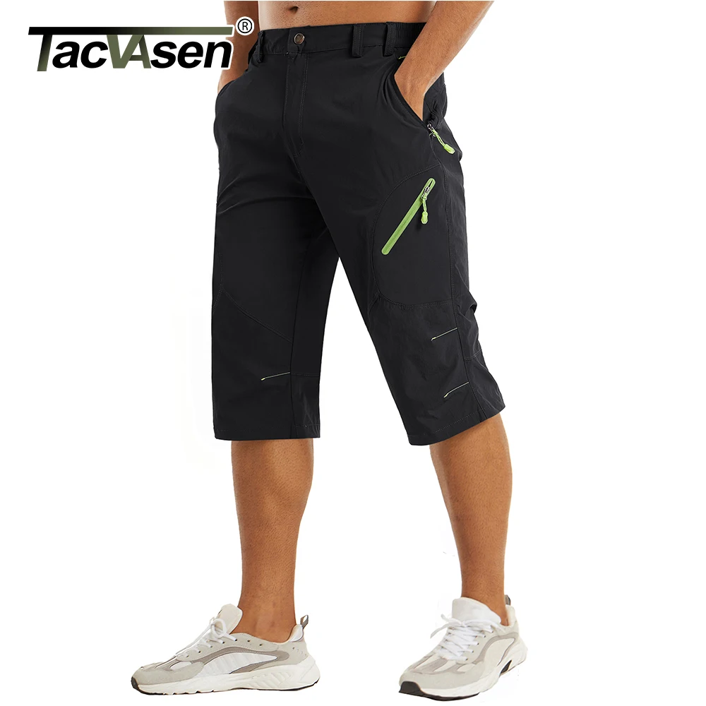 TACVASEN Below Knee Length Summer Waterproof Shorts Mens Quick Drying 3/4 Capri Pants Hiking Walking Sports Outdoor Nylon Shorts