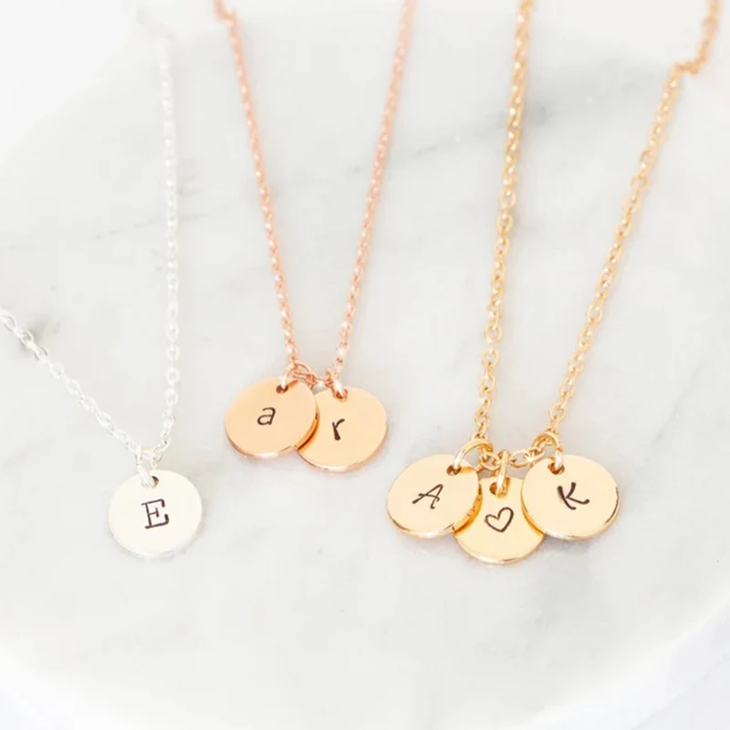 Fashion Engraving Letter Coins Pendant Custom Necklace for Women Men Personalized Initials Souvenir Stainless Steel Collar