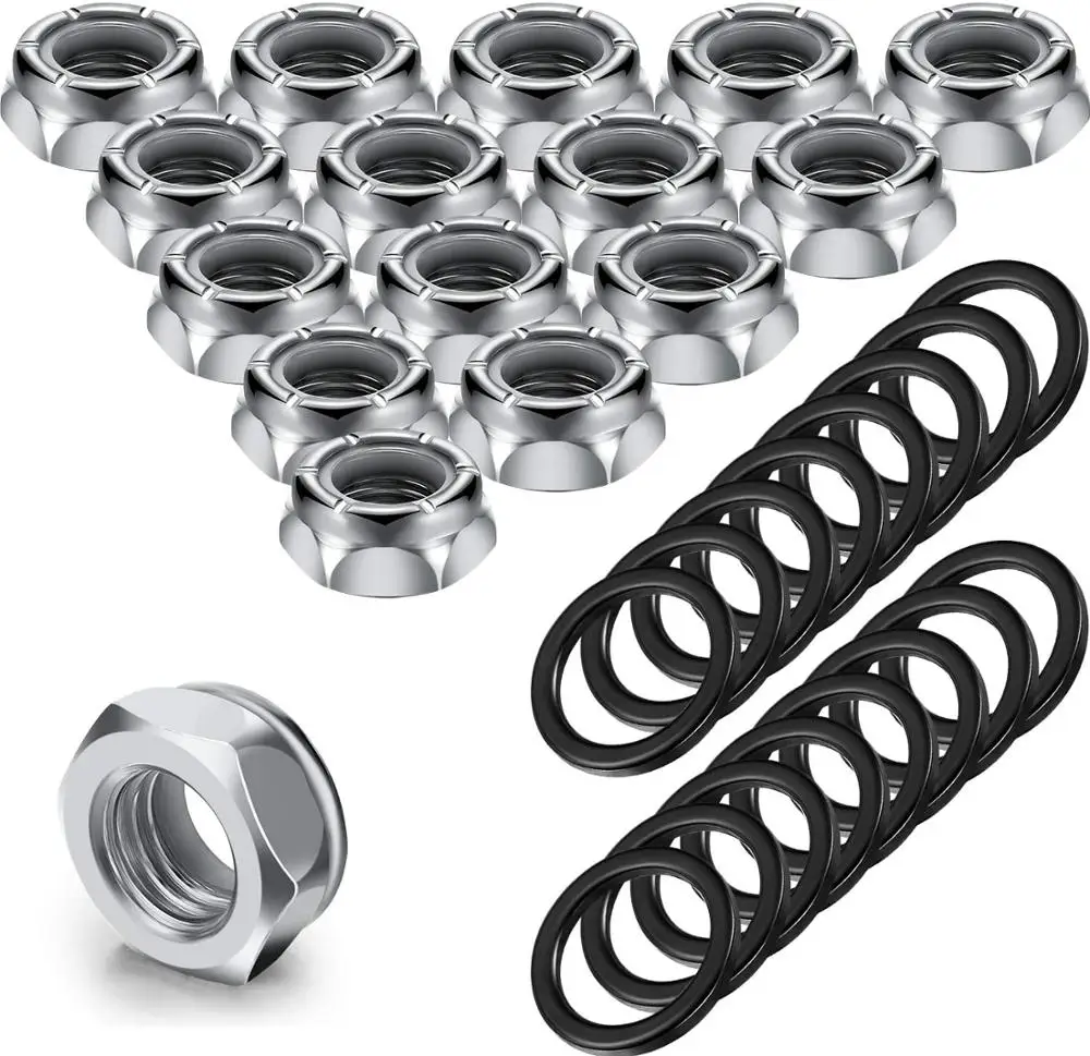 16 Pieces Skateboard Truck Nuts and 16 Pieces Skateboard Truck Axle Washers for Longboards and Skateboard Hardware Kit