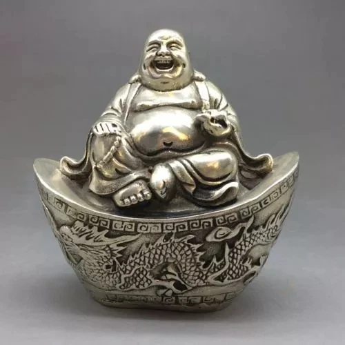 

Collect old Tibet silver carved maitreya longfeng Buddha statue