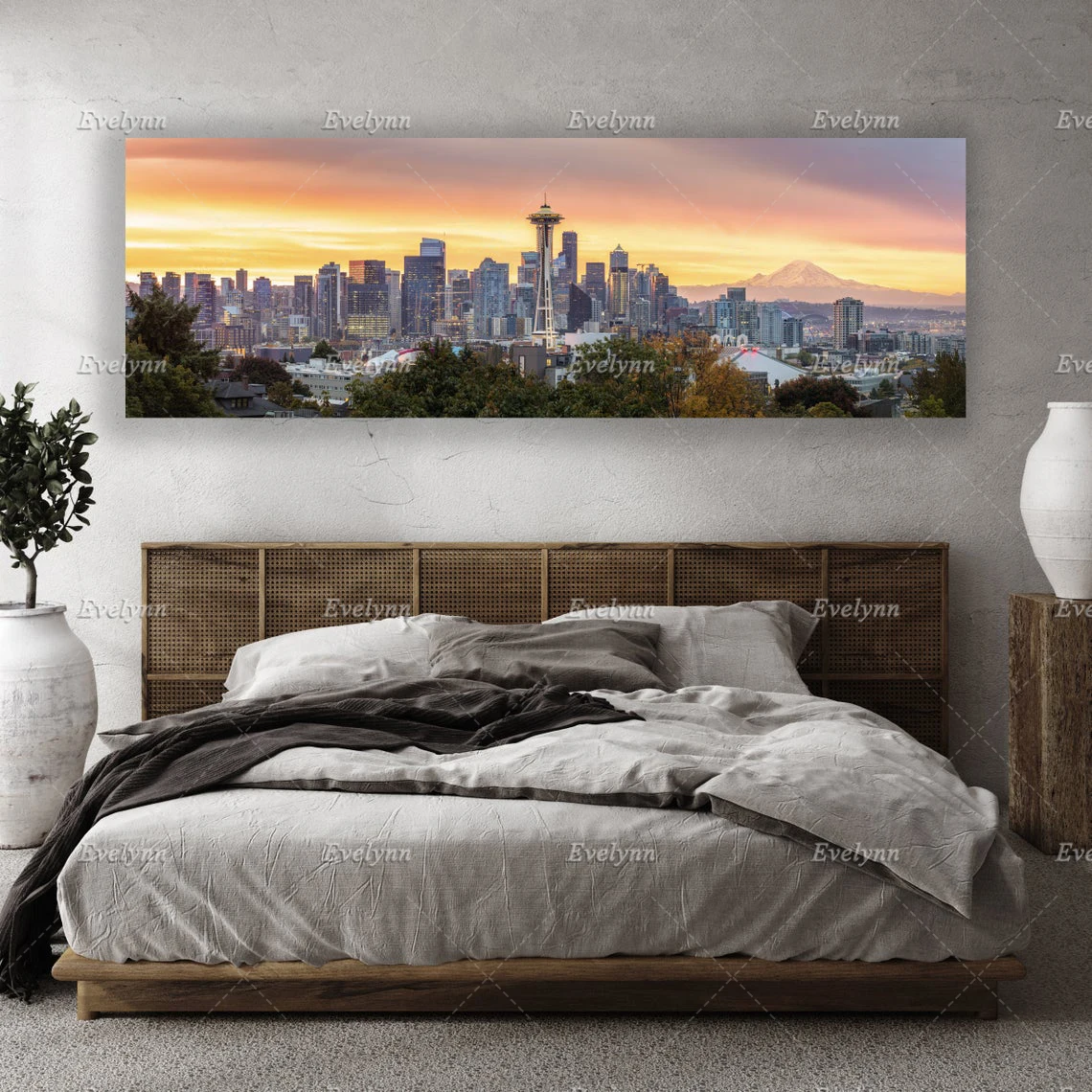 

Seattle Skyline Panoramic Print Wall Decor il Painting Posters and Prints on Canvas Wall Art Picture for Living Room Decoration