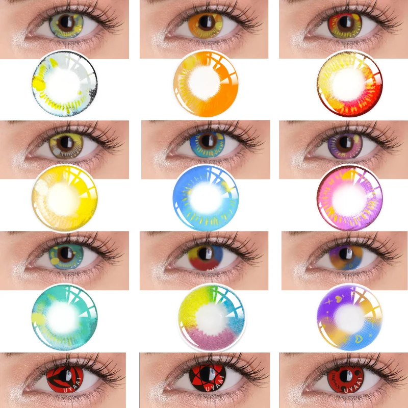 UYAAI lentes de contacto de colores para Cosplay, accesorios de Anime, naranja, multicolor, Halloween, 2 unids/lote por par