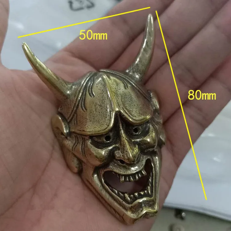 Demon for Japan Evil Oni Hannya ghost Mask pendant punk Necklace skull Brass keychain Evil Horn for Halloween Gift Brass decorat