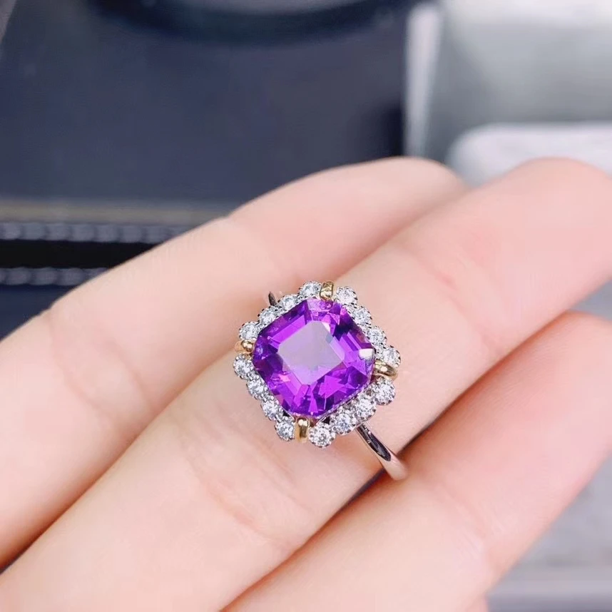 KJJEAXCMY fine jewelry 925 sterling silver inlaid natural Amethyst Girls' trendy Chinese style Millennium cutting gem ring suppo