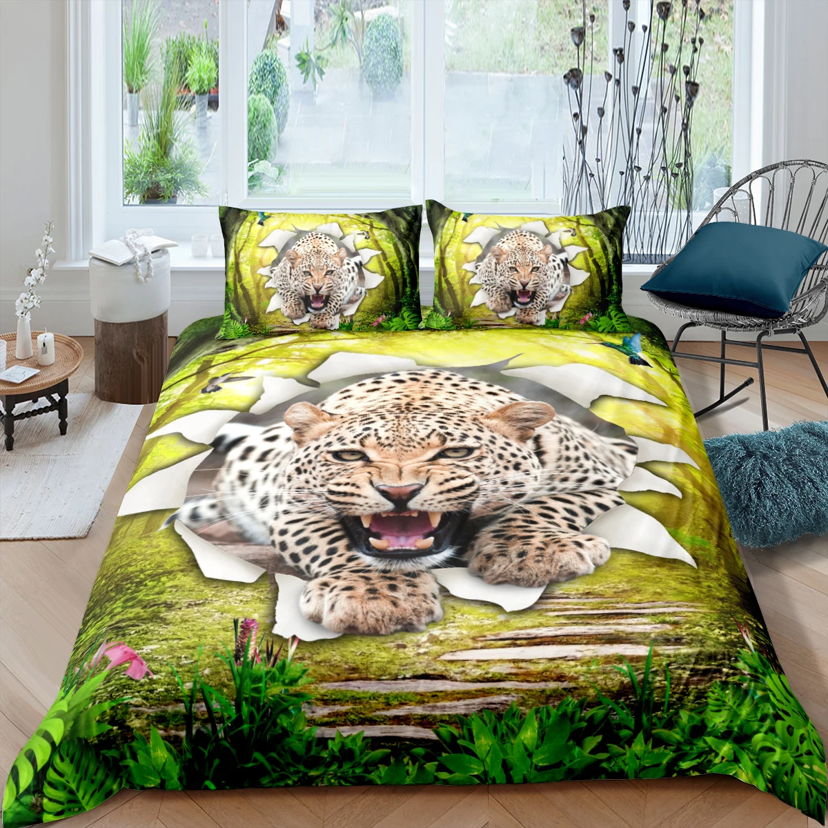 Bedclothes 3D Leopard Duvet Cover Sets Animals Bed Linens and Pillow Covers King Queen Super King Twin Double Size 160*220cm