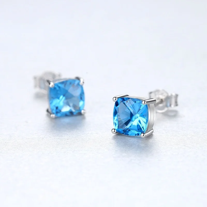 

SACE GEMS 100% 925 Sterling Silver Aquamarine Sapphire Gemstone Diamonds White Gold Earrings Ear Studs Fine Jewelry Wholesale