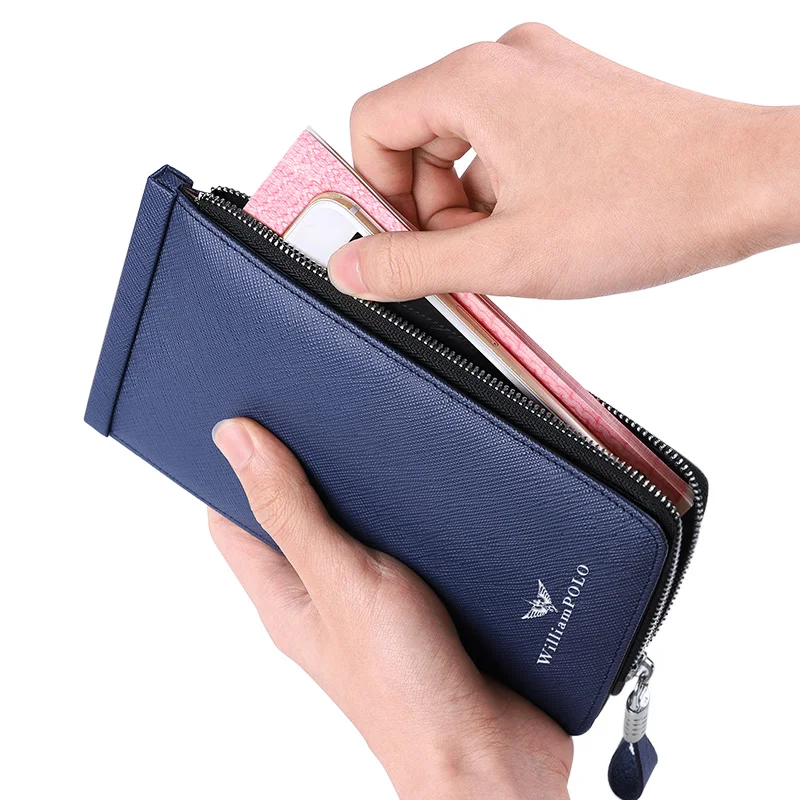 Anti-theft Long  Wallet Men Luxury Genuine Leather Men\'s Business Card Holder Slim Purse Bag Leather Natural Fashion Brands 2021