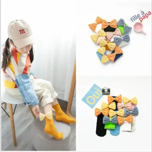 

2020 spring and autumn children socks girls 1-8 years old with cotton bow curled baby socks