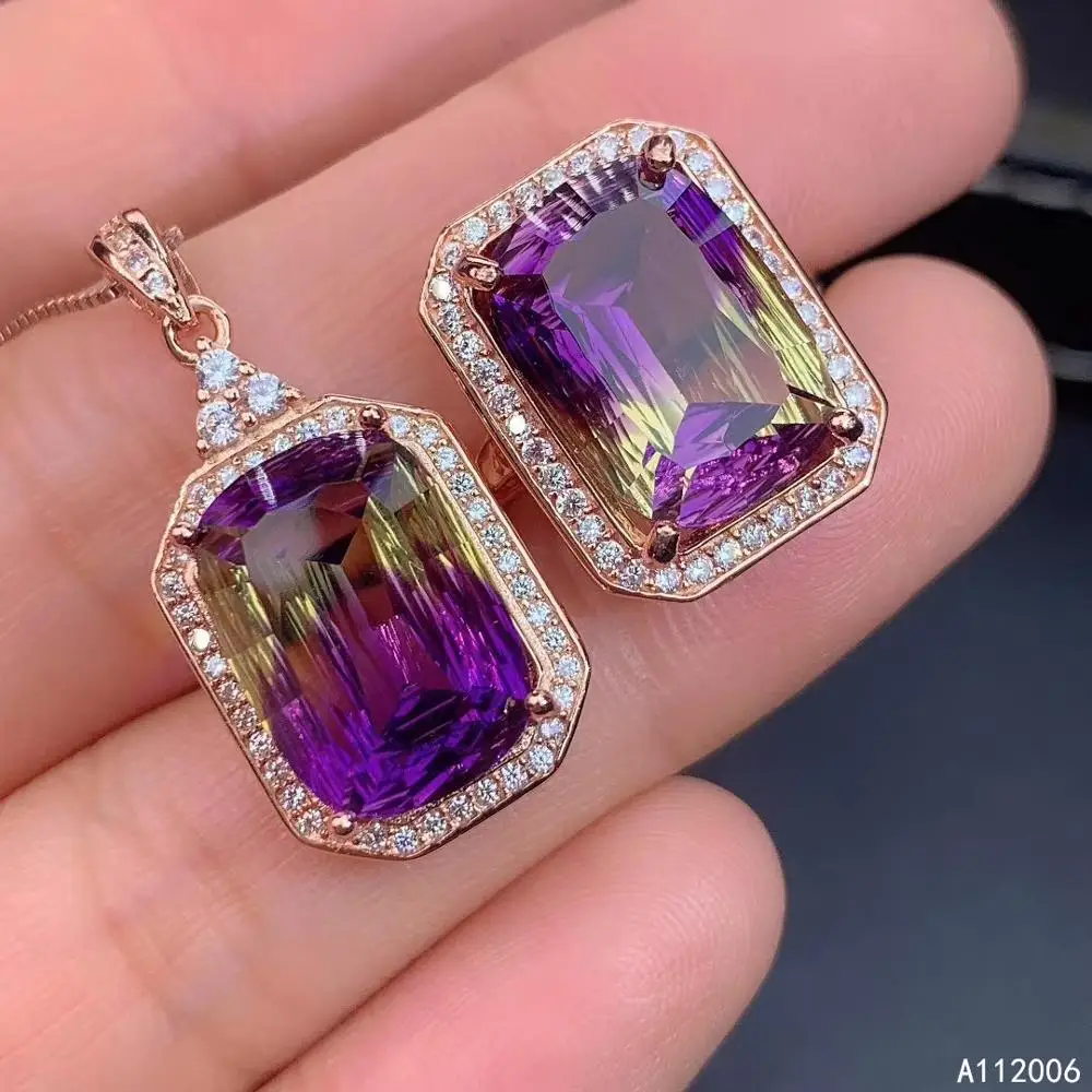 KJJEAXCMY fine jewelry 925 sterling silver inlaid Ametrine female suit Gradient two sets popular