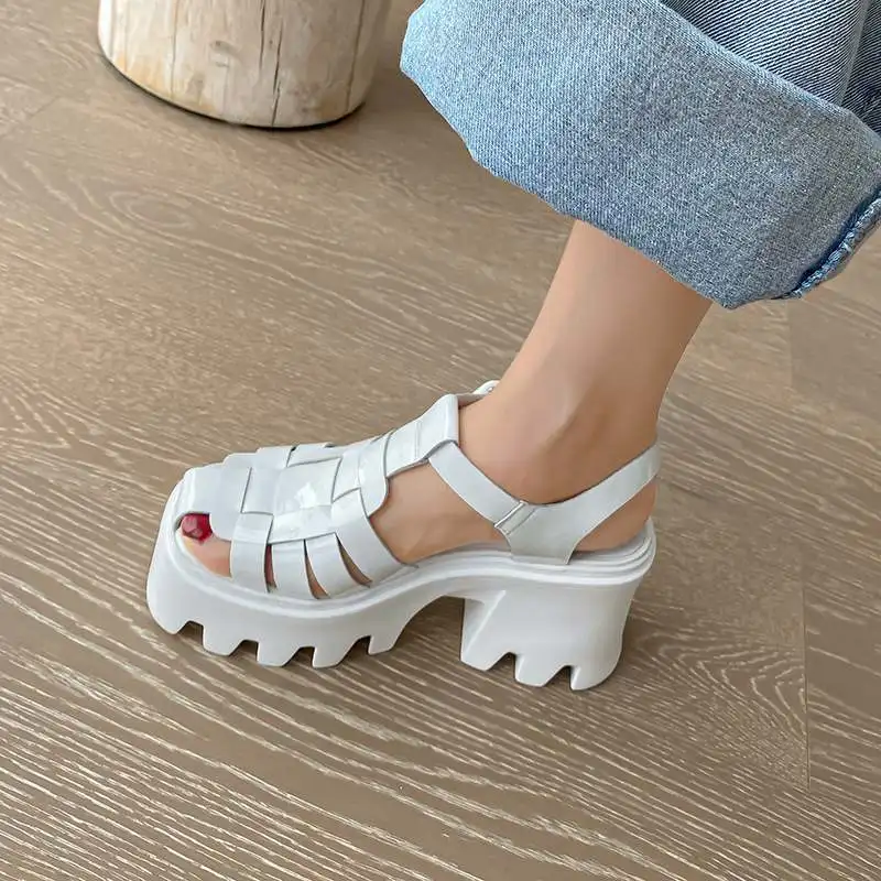 Krazing Pot Wholesale Genuine Leather Buckle Strap Summer Shoes Fashion Superstar Platform Luxury Brand Elegant Women Sandals