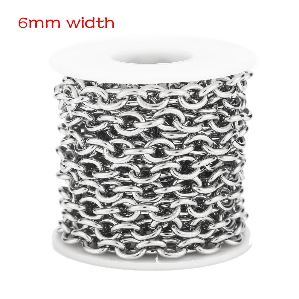 

1Meter 6mm Width Stainless Steel Link Chain Heavy Rolo Cable Chains For DIY Jewelry Necklaces Making Findings