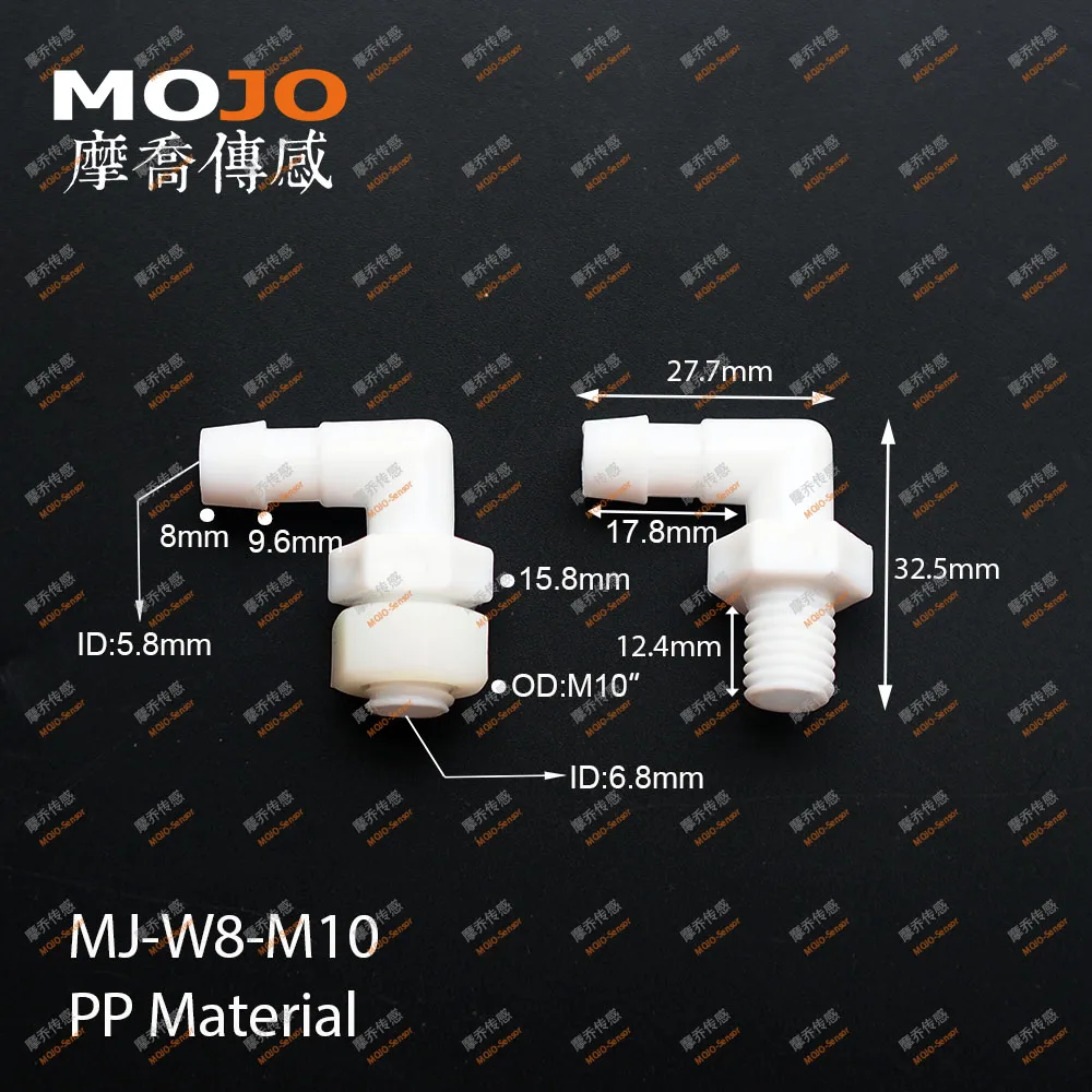 Elbow type joint MJ-W8-M10(white) 8mm to M10 male thread connector pipe fitting Free shipping of 10pcs